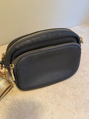 Classic Black Pebbled Leather Crossbody with Gold Hardware